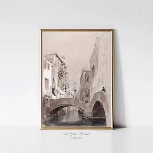 Vintage Venice Sketch Art, Antique Neutral Cityscape Painting, Muted Venice Italy Print, Italian City Painting - PRINTABLE