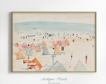 Arte mural playero, pintura marina neutra, impresiones costeras tenues, decoración costera vintage - Arte mural imprimible, descarga digital
