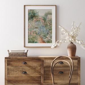Flowers Garden Painting, Vintage Spring Cottage Wall Art, Antique Watercolor Flower Print, Floral Farmhouse Wall Decor - PRINTABLE image 3