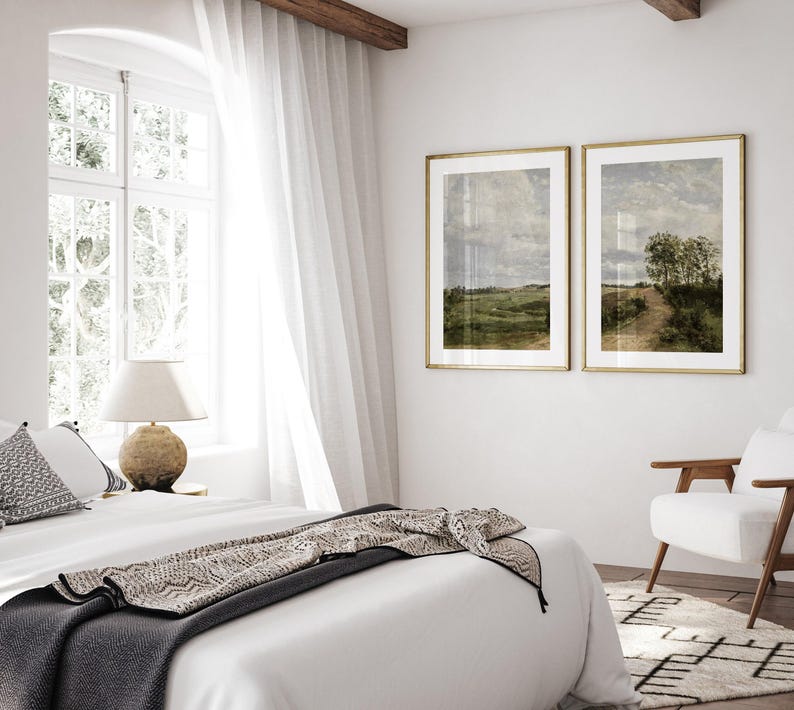 Cuadro neutro, conjunto de 2 impresiones divididas, paisaje, 2 piezas, arte de pared vintage, impresión campestre, decoración de granja - IMPRIMIBLE imagen 6