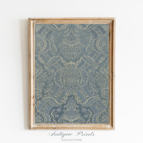 Art mural tapisserie bleue vintage, art mural textile, impression de motif textile vintage, art tapisserie bleue, décoration murale de ferme - IMPRIMABLE