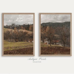 Herbst 2 Bilder Wand Kunst, Vintage 2er Set Herbst Landschaft Gemälde, Stimmungsvolle Herbst Split Drucke - Bauernhaus Dekor DRUCKBAR