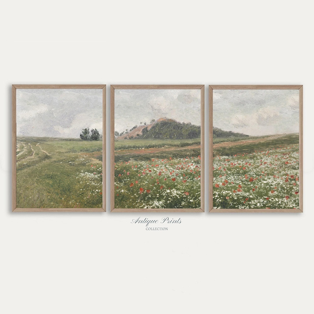 Printable Wildflower 3 Pieces Wall Art, Spring Meadow Set of 3 Painting ...