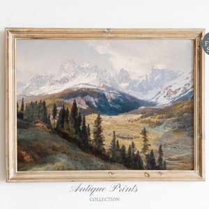 Berg druckbare Vintage Wandkunst, antike Landschaft Digitaldruck, Bergwald Druck, Naturmalerei, Bauernhaus-Wanddekor