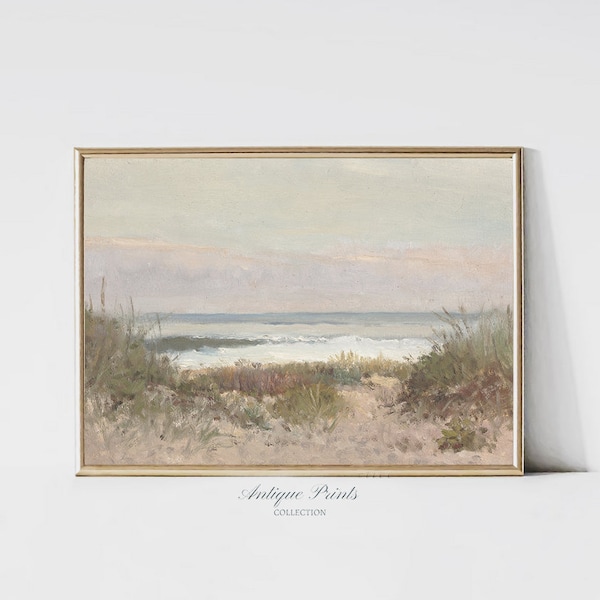 Neutral Seascape Printable Vintage Wall Art, Pastel Coastal Antique Print, Beach Oil Painting, Beach Cottage Decor - DIGITAL DOWNLOAD ART