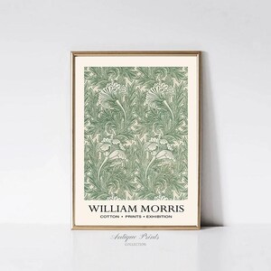 William Morris Green Flowers Wall Art, PRINTABLE Exhibition Poster, Vintage Art Nouveau Print, William Morris Pattern, Botanical Painting