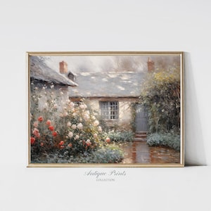 Roses Garden Painting, Vintage Spring Cottage Wall Art, Antique Floral Print, Spring Farmhouse Wall Decor - PRINTABLE