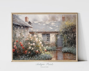 Roses Garden Painting, Vintage Spring Cottage Wall Art, Antique Floral Print, Spring Farmhouse Wall Decor - PRINTABLE