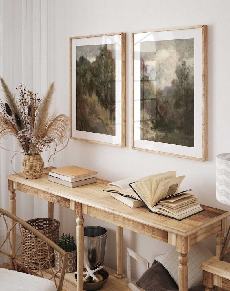 Moody Country 2 Pieces Vintage Wall Art, Forest Landscape Set of 2 ...