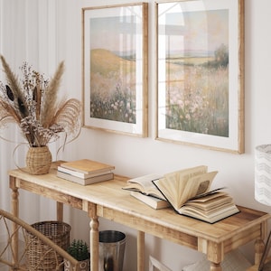 Floral Landscape Set of 2 Split Print, Printable French Country 2 Pieces Wall Art, Wildflower Painting, Neutral Farmhouse Decor - PRINTABLE image 2