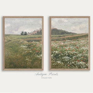 Wildflower Set of 2 Printable Wall Art, Spring Meadow Set of 2 Painting Vintage, Antique Country Prints, Poppies Field Print -  PRINTABLE
