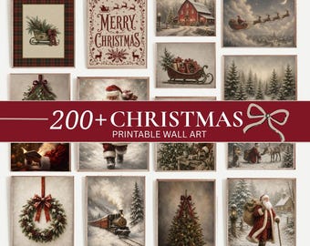 Christmas Prints Bundle 200, Vintage Snowy Winter Landscape, Santa Claus, Festive Holiday Decor (Digital Download)