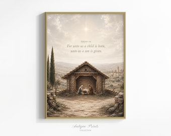 Nativity Scene Print, Psalm Christian Art, Holy Family Christmas Decor (Digital Download)