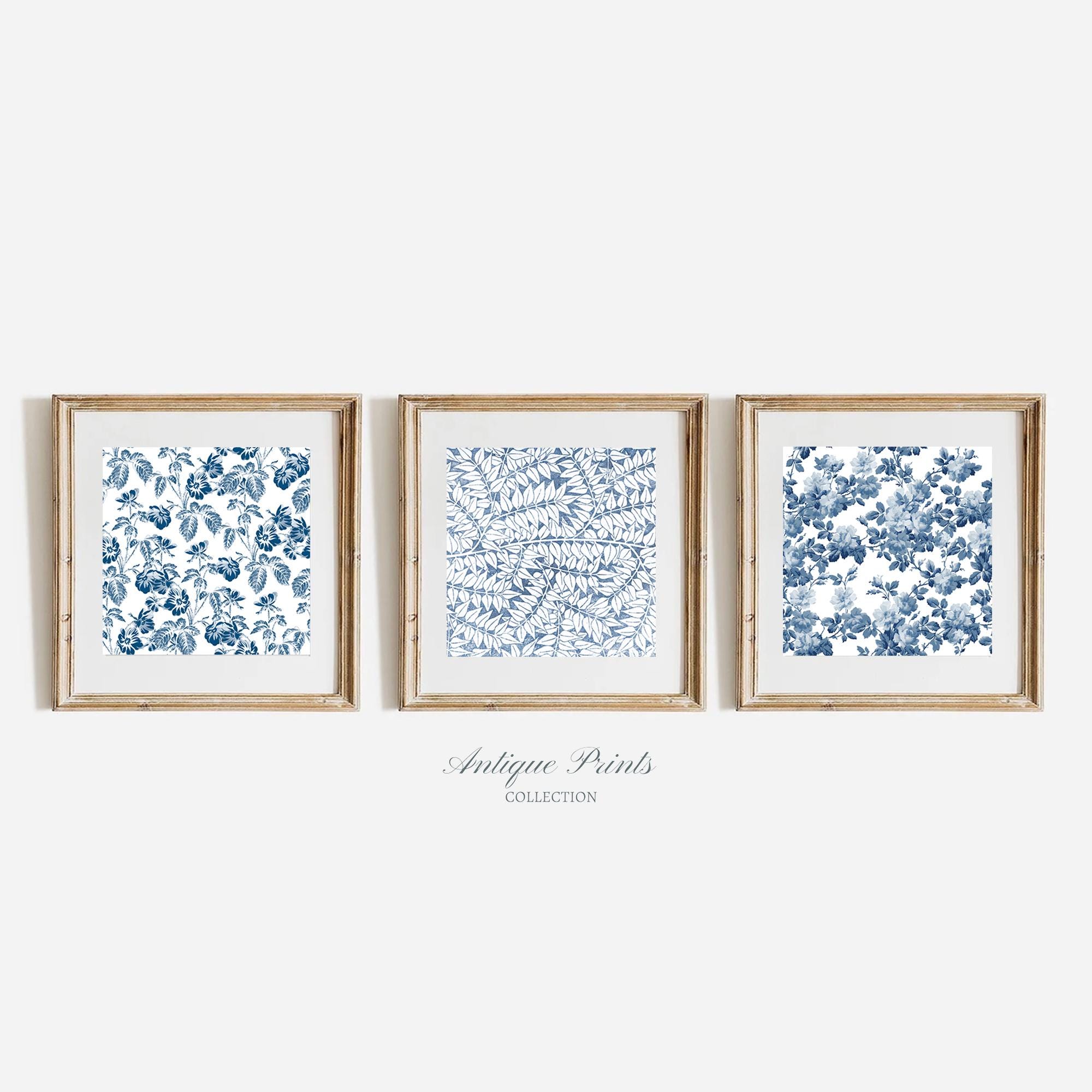 Chinoiserie Wall Art, Blue and White Set of 3 Square Prints, Vintage ...
