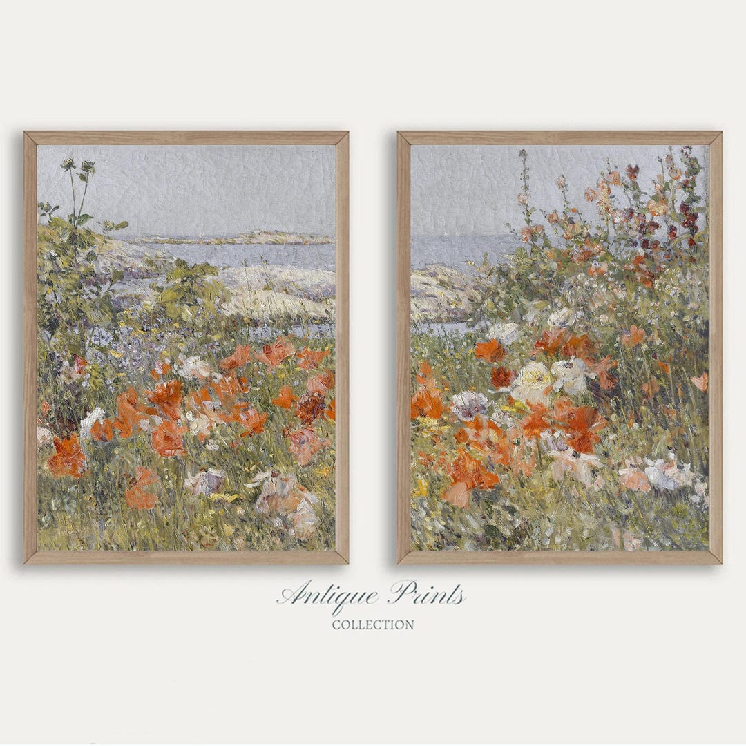Flowers Garden 2 Pieces Wall Art, Vintage Spring Cottage Painting ...