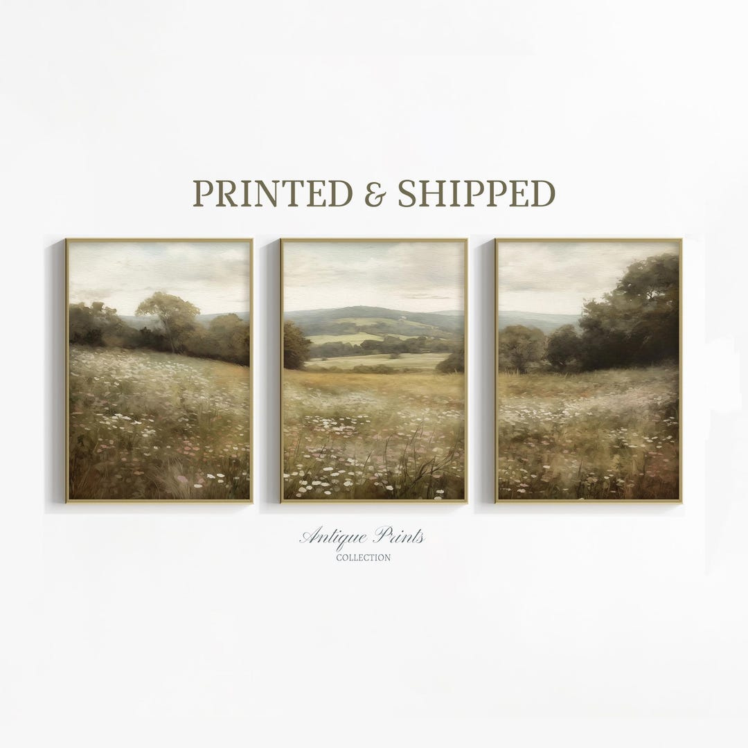 Wildflower Field Set of 3 Prints: Neutral Landscape Mailed Wall Art ...
