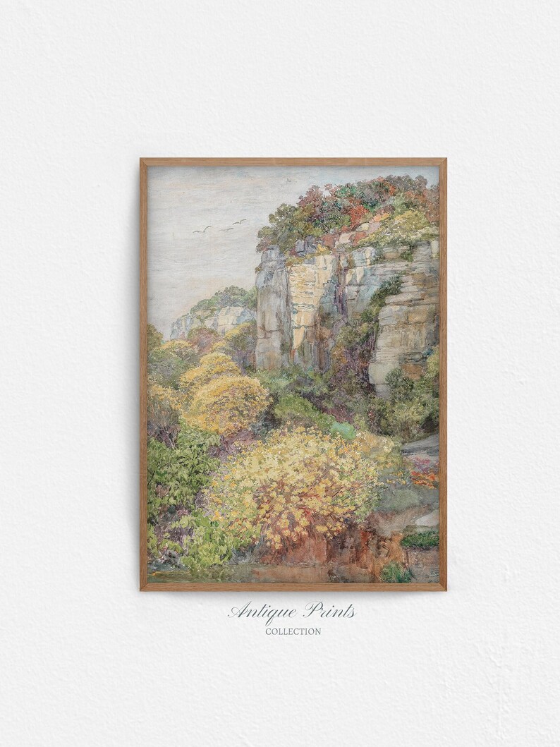 Spring Landscape Painting, Vintage Spring Cottage Wall Art, Antique Flower Country Print, Spring Neutral Farmhouse Wall Decor - PRINTABLE image 4
