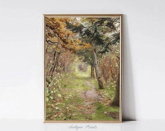 Fall Landscape Vertical Painting, Autumn Countryside Vintage Wall Art, Autumn Country Print, Antique Rustic Farmhouse Decor - PRINTABLE