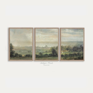 Countryside 3 Pieces Vintage Wall Art, Vintage Country Painting, Sunset Landscape Set of 3 Split Print, Farmhouse Decor - PRINTABLE