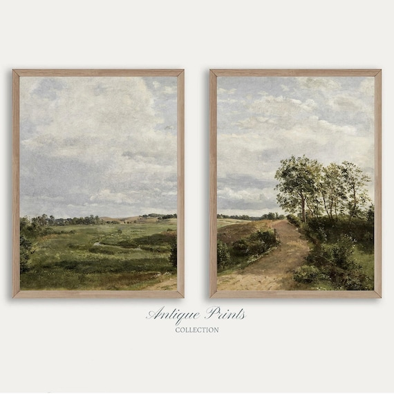 Neutral Painting, Country Set of 2 Split Print, Landscape 2 Pieces Vintage Wall Art, Countryside Print, Farmhouse Decor - PRINTABLE