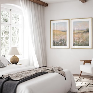 Floral Landscape Set of 2 Split Print, Printable French Country 2 Pieces Wall Art, Wildflower Painting, Neutral Farmhouse Decor - PRINTABLE image 5