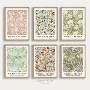 William Morris Prints Vintage, PRINTABLE Neutral William Morris Gallery Wall Set, Set of 6 Exhibition Poster, Flowers Pattern 6 Wall Art image 1