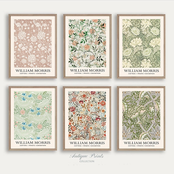 William Morris Prints Vintage, PRINTABLE Neutral William Morris Gallery Wall Set, Set of 6 Exhibition Poster,  Flowers Pattern 6 Wall Art