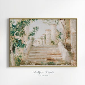 Neutral Architecture Print, Antique Watercolor Painting Vintage, Greece Wall Art, Architecture Painting, Neutral Wall Art - PRINTABLE