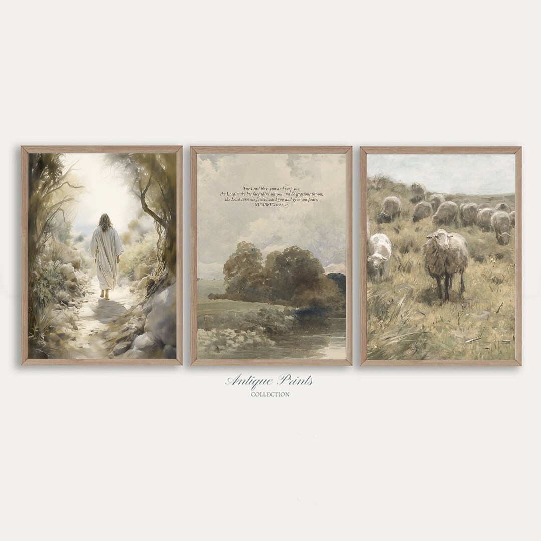 Cottage Scripture Image Christian Art Set of 3 Prints, Neutral Psalm Scripture Art, Easter 3 ...