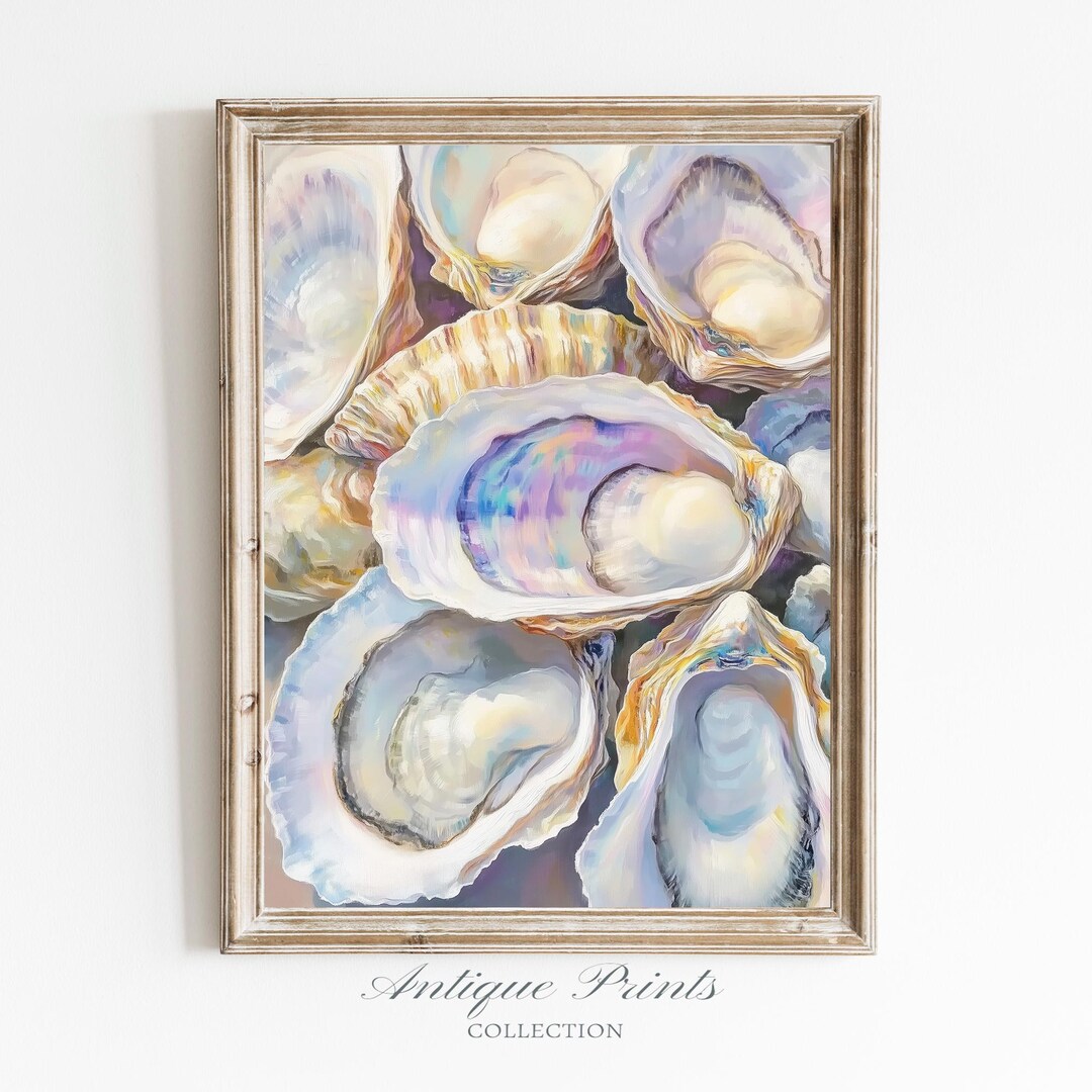 Oysters Wall Art Pastel Tropical Oil Painting Coastal Digital Print oysters-wall-art-pastel-tropical-oil-painting-coastal-digital-print