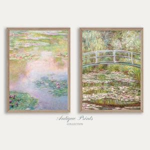 Juego de 2 impresiones de Monet, pintura de Claude Monet en tonos suaves, arte de pared de 2 piezas de Monet neutro, arte de pared de verano impresionista vintage - IMPRIMIBLE