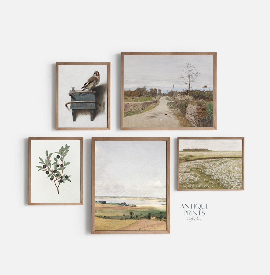 Neutral Vintage Set of 5 Prints, Antique Country Gallery Wall Set ...