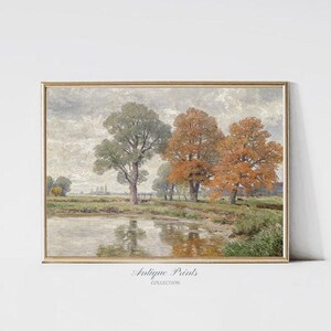 Herfst platteland vintage muurkunst, antieke herfst landschapsschilderkunst, herfst humeurige print, antieke rustieke boerderij decor - AFDRUKBAAR