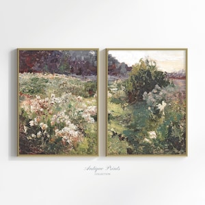 Blumenwiese, Landschaft 2er Set Split Print, Land 2 Teile Vintage Wandkunst, Landschaftsbild, Bauernhausdekor - DRUCKBAR