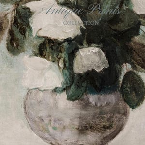 Sztuka ścienna z wazonem na kwiaty w stylu vintage, neutralny obraz martwej natury, antyczne kwiaty na ścianę, kwiatowy nadruk botaniczny, wystrój domu w stylu rustykalnym – DO DRUKU zdjęcie 3
