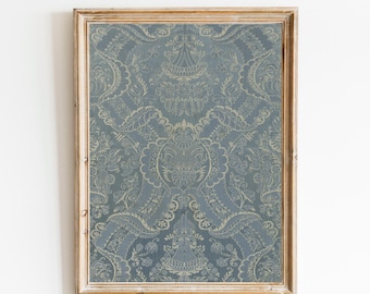 Vintage Blue Tapestry Wall Art, Textile Wall Art, Vintage Textile Pattern Print, Blue Tapestry Art, Farmhouse Wall Decor - PRINTABLE
