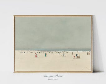 Arte mural de paisaje marino vintage, pintura costera de verano neutra, impresión de paisaje de playa antiguo, decoración de cabaña de playa - IMPRIMIBLE