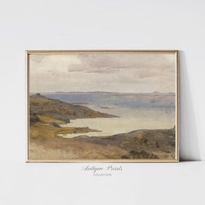 Coastal Landscape Print, Neutral Seascape Painting, Vintage Soft Tones Beach Wall Art, Antique Coastal Decor, Ocean Painting - PRINTABLE