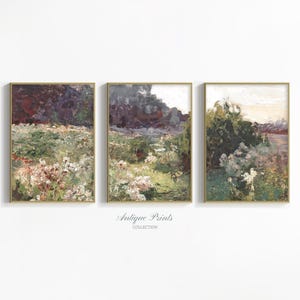 Neutral Meadow Printable 3 Pieces Wall Art, Vintage Country Painting, Countryside Flowers Set of 3 Split Print, Farmhouse Decor - PRINTABLE
