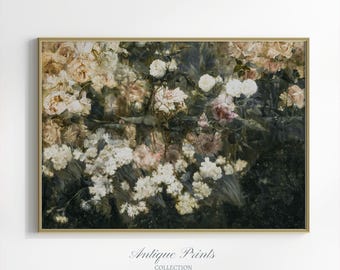 Flowers Painting Vintage, Gardern Wall Art, Antique Neutral Still life Wall Art, Floral Botanical Print, Farmhouse Nursery Decor - PRINTABLE