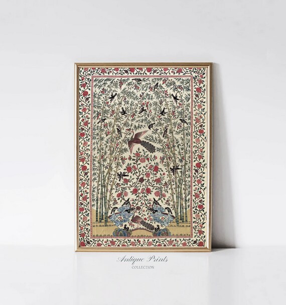 Antique Indian Textile Print Traditional India Tapestry Wall Decor Vintage Palempore Print Birds Flowers Pattern Wall Decor PRINTABLE Etsy Canada