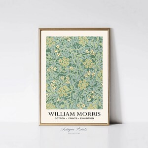 William Morris Poster mit grüngoldenen Blumen, Vintage Jugendstil, William Morris Muster, botanische Malerei, grün-goldene Blumen