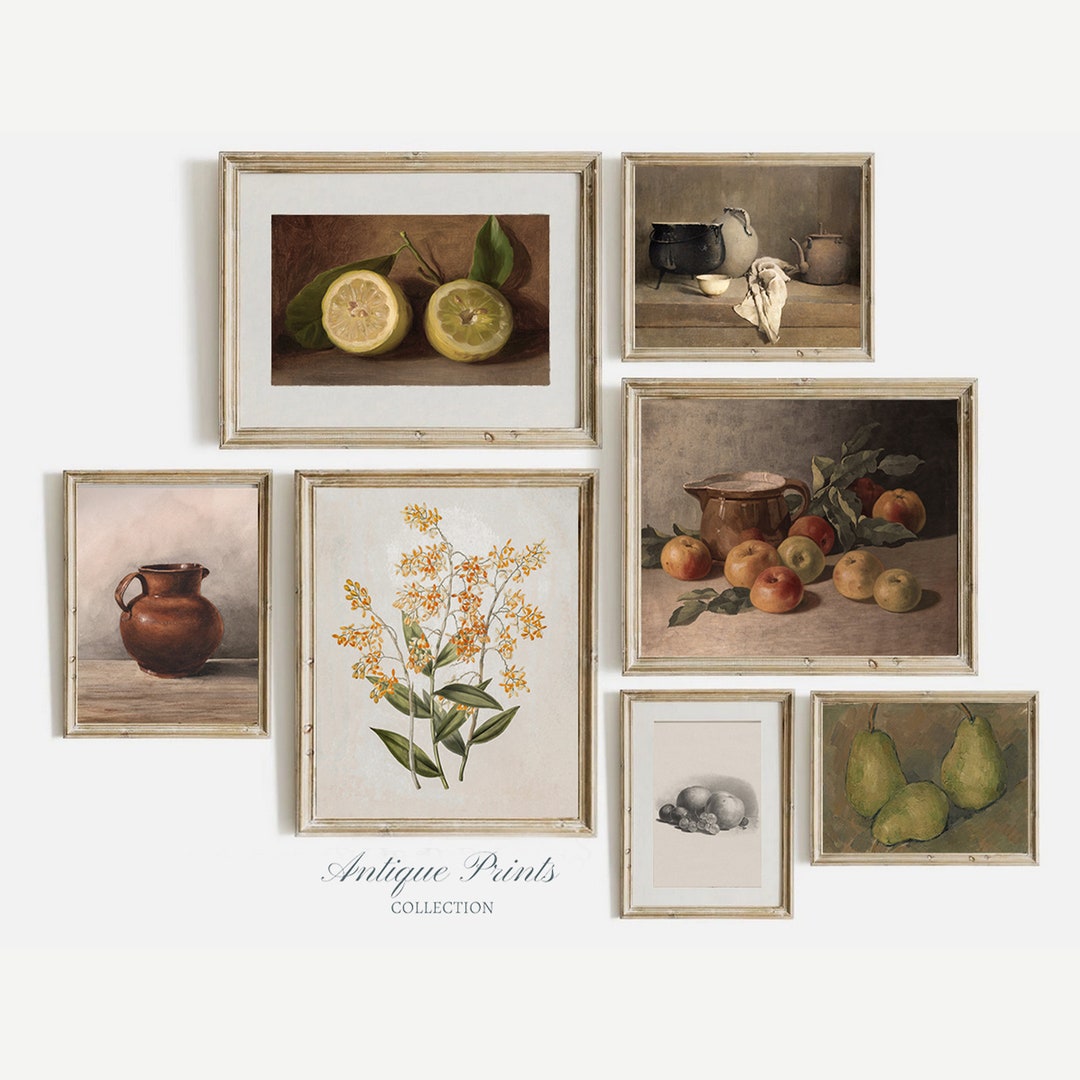 kitchen gallery wall art set of 6, vintage fruit... Vintage Farmhouse Kitchen Gallery Wall Set, Fruit Painting, Antique ...