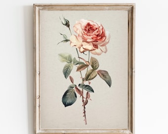 Vintage Roses Painting, Warm Neutral Flowers Still Life Painting, Antique Floral Botanical Print, Farmhouse Decor - PRINTABLE