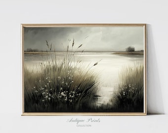 Moody Wildflower Painting, Country Landscape Vintage Wall Art, Moody Countryside Print, Rustic Farmhouse Wall Decor - PRINTABLE