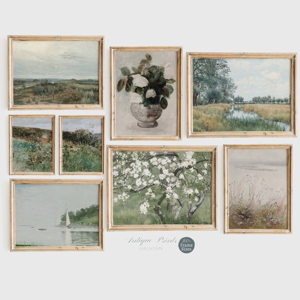 Landschaftsneutrales Galeriewandset, 8er-Set Vintage französische Landdrucke, antike Landschaftsmalerei, rustikales Cottage Dekor - DRUCKBAR