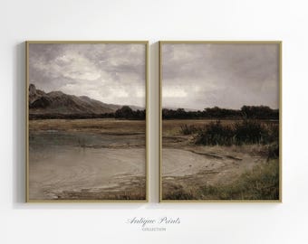 Paisaje melancólico (2 piezas) Arte de pared imprimible, Pintura campestre vintage, Conjunto de 2 impresiones divididas, Decoración de granja - IMPRIMIBLE
