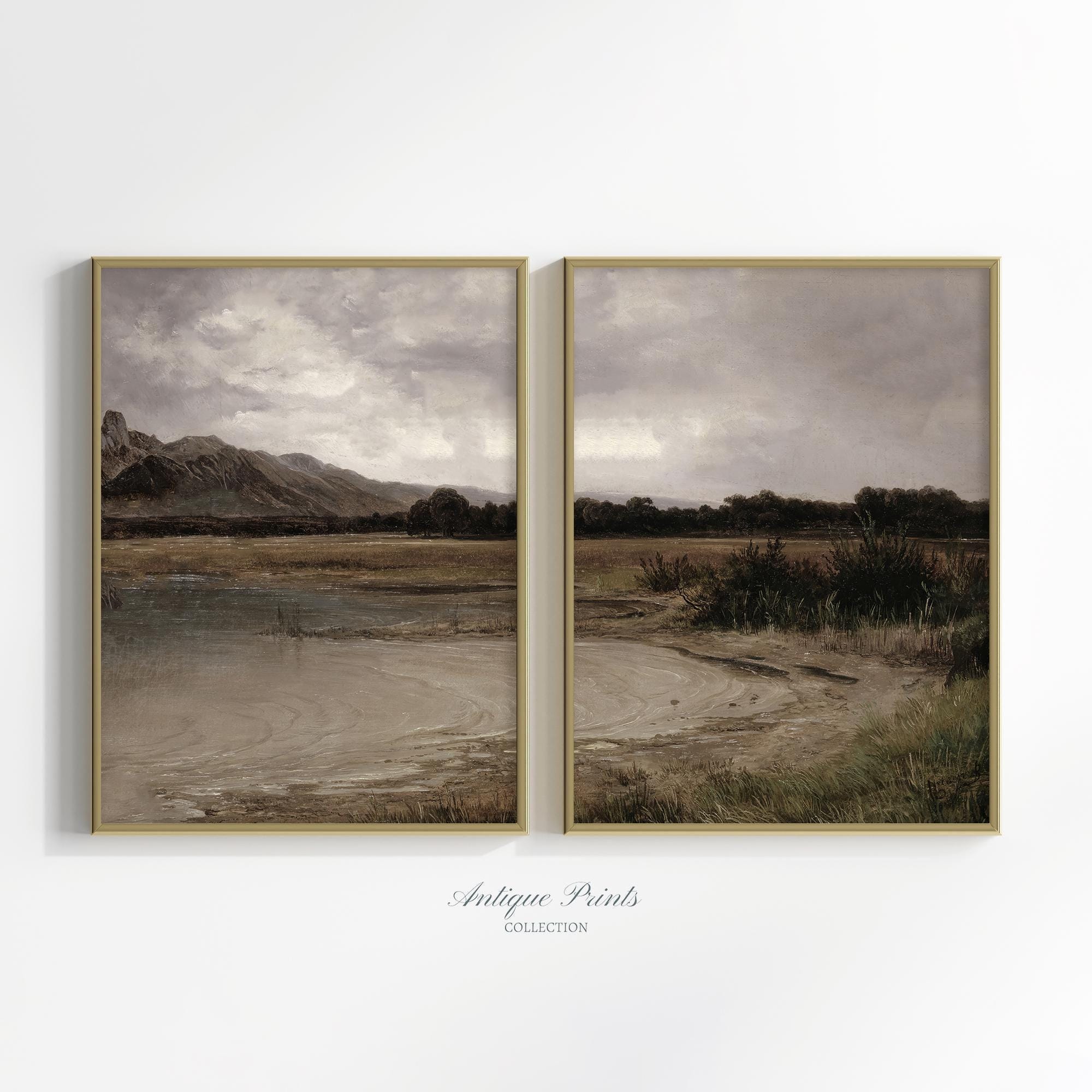 Moody Landscape 2 Pieces Printable Wall Art, Vintage Country Painting ...
