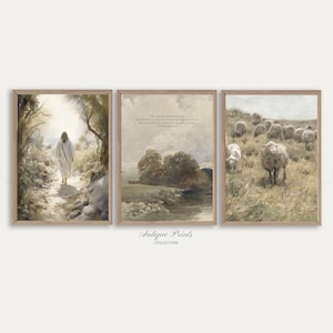 Juego de 3 impresiones de arte cristiano, arte de las Escrituras del salmo neutro, arte de pared de 3 piezas de Pascua, decoración de cabaña, arte de pared con versículos bíblicos antiguos, IMPRIMIBLE