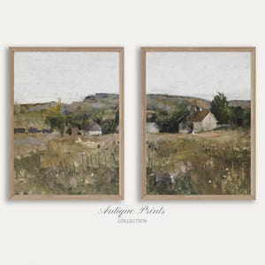 Neutral Landscape Set of 2 Split Print, Country 2 Pieces Vintage Wall Art, Muted Painting, French Country Print, Farmhouse Decor - PRINTABLE